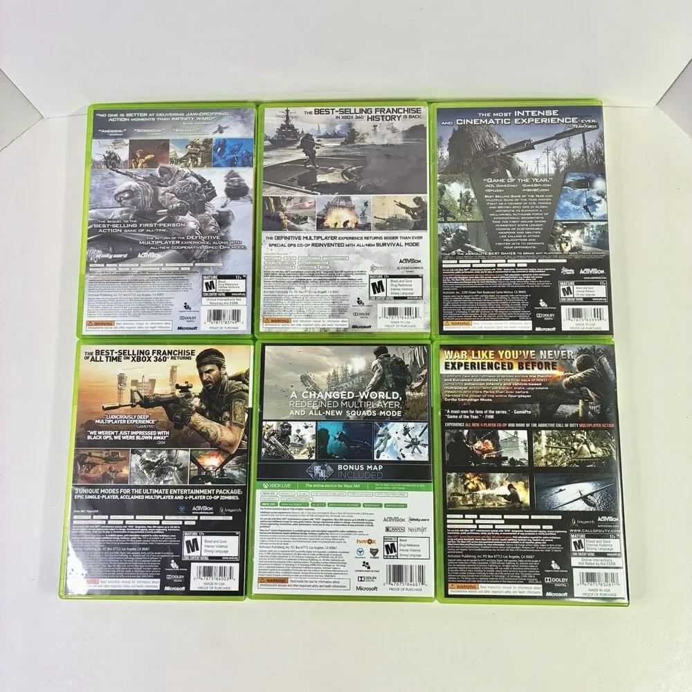 Call of Duty Xbox360 6 game lot: CoD4:MW, WaW, MW2, Black Ops, MW3, Ghosts